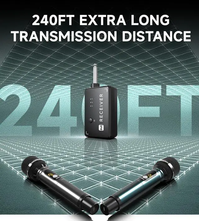 Alt view image 3 of 6 - Wireless Microphones, Professional UHF Dual Wireless Microphone with 240 ft Effective Range, 3ms Transmission Rate, Studio Grade Sound Pick Up Mic Head, Metal Body, Microphone for Singing, Speech