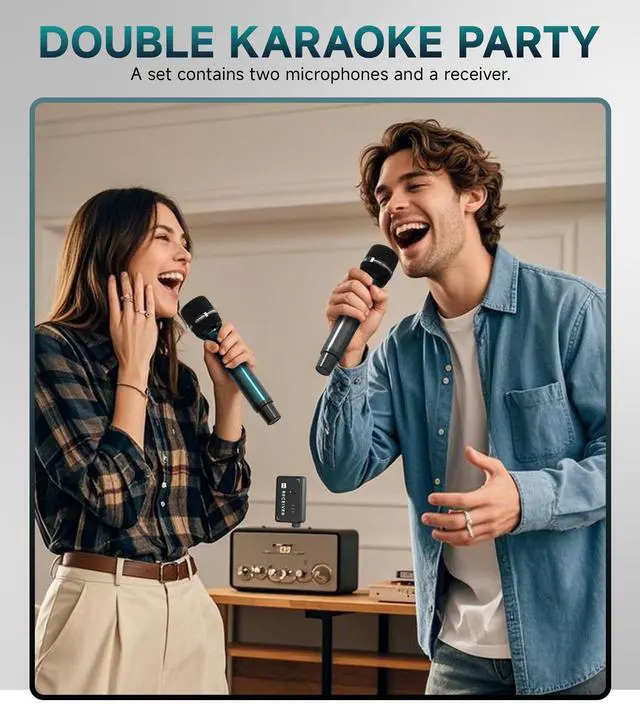 Alt view image 6 of 6 - Wireless Microphones, Professional UHF Dual Wireless Microphone with 240 ft Effective Range, 3ms Transmission Rate, Studio Grade Sound Pick Up Mic Head, Metal Body, Microphone for Singing, Speech