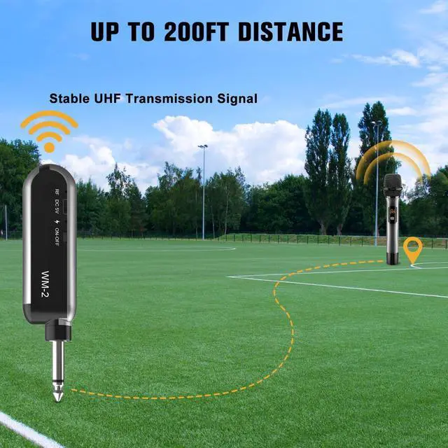 Alt view image 2 of 7 - Wireless Microphone, UHF Cordless Dual Handheld Dynamic Mic Set with Rechargeable Receiver, for Karaoke Party, Voice Amplifier, PA System, Singing Machine, Church, Wedding, Meeting, 200ft (WM-2)