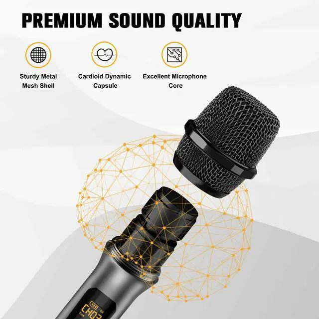 Alt view image 3 of 7 - Wireless Microphone, UHF Cordless Dual Handheld Dynamic Mic Set with Rechargeable Receiver, for Karaoke Party, Voice Amplifier, PA System, Singing Machine, Church, Wedding, Meeting, 200ft (WM-2)