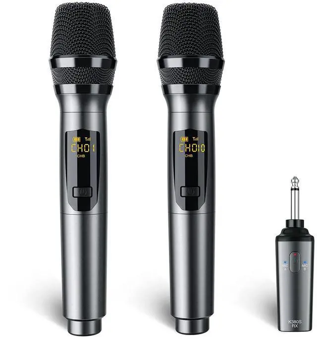 Main image of Wireless Microphone Rechargeable Wireless Microphones with Receiver Dual Handheld Microphone System Dynamic MIC for Singing, Speech, Wedding, Church,Speaker, PA System(K380S)