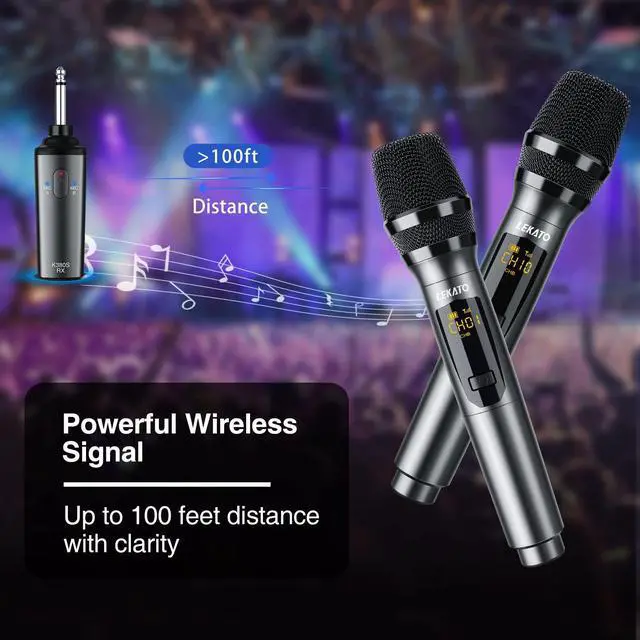 Alt view image 2 of 7 - Wireless Microphone Rechargeable Wireless Microphones with Receiver Dual Handheld Microphone System Dynamic MIC for Singing, Speech, Wedding, Church,Speaker, PA System(K380S)