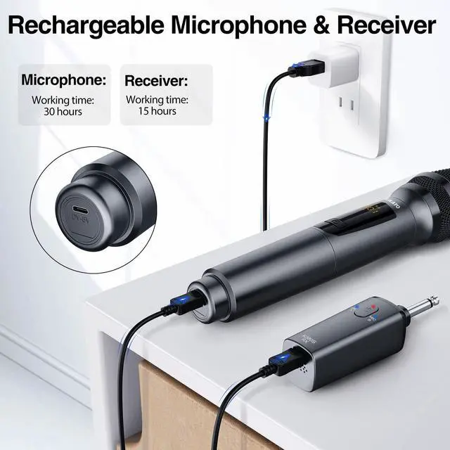 Alt view image 3 of 7 - Wireless Microphone Rechargeable Wireless Microphones with Receiver Dual Handheld Microphone System Dynamic MIC for Singing, Speech, Wedding, Church,Speaker, PA System(K380S)