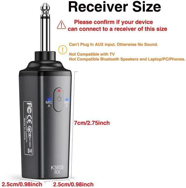 Alt view image 4 of 7 - Wireless Microphone Rechargeable Wireless Microphones with Receiver Dual Handheld Microphone System Dynamic MIC for Singing, Speech, Wedding, Church,Speaker, PA System(K380S)