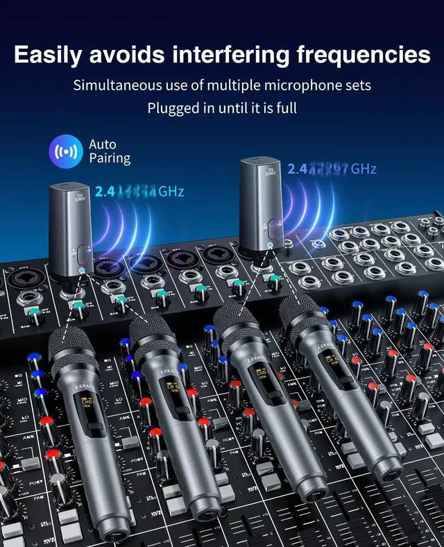 Alt view image 6 of 7 - Wireless Microphone Rechargeable Wireless Microphones with Receiver Dual Handheld Microphone System Dynamic MIC for Singing, Speech, Wedding, Church,Speaker, PA System(K380S)