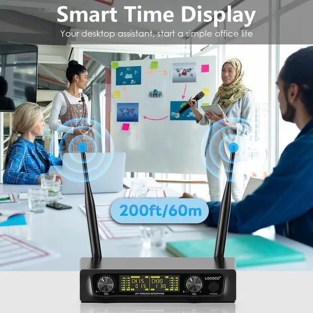 Alt view image 6 of 7 - UHF Wireless Microphone System Set: Metal Cordless Handheld/Headset/Lavalier Lapel Mics, Bodypack Transmitter, Receiver - 2*15 Channels 200ft Range for Church, Karaoke Singing, DJ, Wedding, Speech