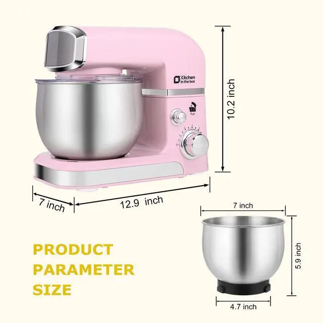 Alt view image 2 of 7 - Stand Mixer,3.2Qt Small Electric Food Mixer,6 Speeds Portable Lightweight Kitchen Mixer for Daily Use with Egg Whisk,Dough Hook,Flat Beater (Pink)