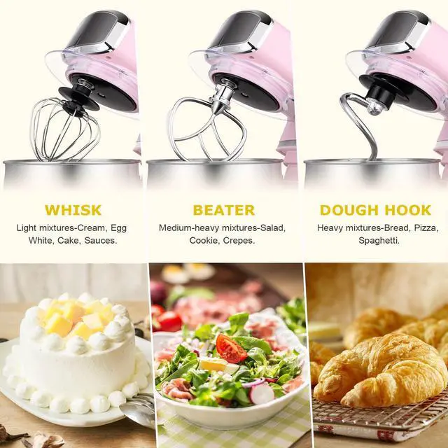 Alt view image 4 of 7 - Stand Mixer,3.2Qt Small Electric Food Mixer,6 Speeds Portable Lightweight Kitchen Mixer for Daily Use with Egg Whisk,Dough Hook,Flat Beater (Pink)