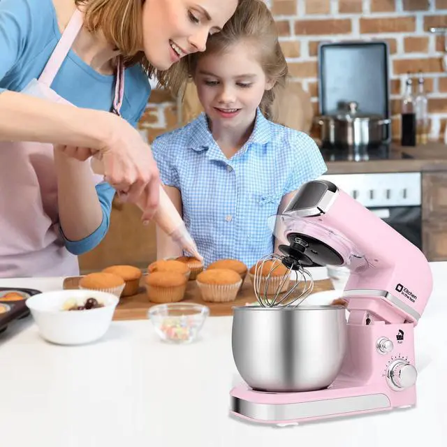 Alt view image 5 of 7 - Stand Mixer,3.2Qt Small Electric Food Mixer,6 Speeds Portable Lightweight Kitchen Mixer for Daily Use with Egg Whisk,Dough Hook,Flat Beater (Pink)