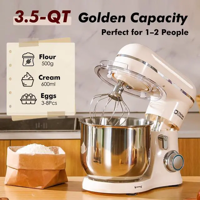 Alt view image 2 of 6 - Stand Mixer, 3.5 QT Small Kitchen Electric Stand Mixers, 10-Speed Portable Lightweight Dough Mixer for Daily Use with Egg Whisk, Dough Hook, Beater (Light Pink)