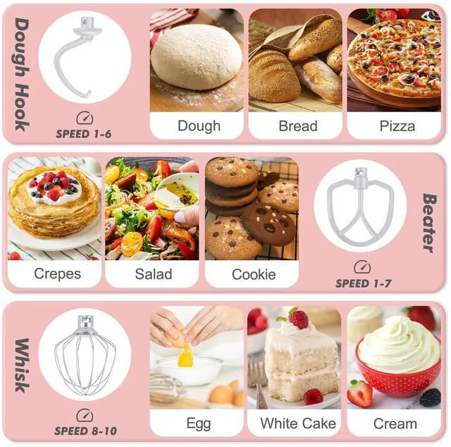 Alt view image 5 of 6 - Stand Mixer, 3.5 QT Small Kitchen Electric Stand Mixers, 10-Speed Portable Lightweight Dough Mixer for Daily Use with Egg Whisk, Dough Hook, Beater (Light Pink)