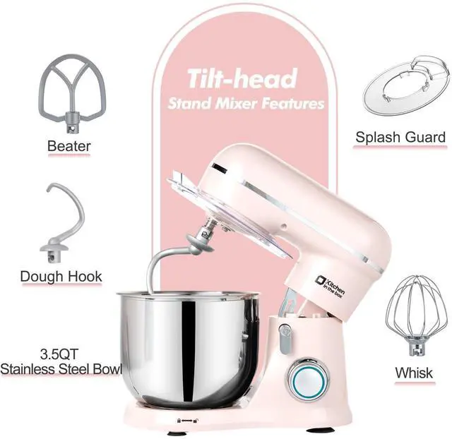 Alt view image 6 of 6 - Stand Mixer, 3.5 QT Small Kitchen Electric Stand Mixers, 10-Speed Portable Lightweight Dough Mixer for Daily Use with Egg Whisk, Dough Hook, Beater (Light Pink)