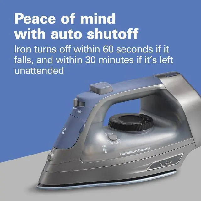 Alt view image 4 of 5 - Steam Iron & Vertical Steamer for Clothes with Scratch-Resistant Durathon Soleplate, 8' Retractable Cord, 3-Way Auto Shutoff, Anti-Drip, 1800 Watts, Silver and Blue