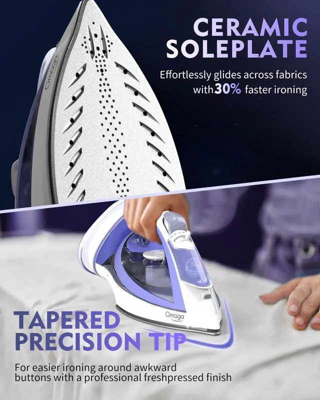 Alt view image 5 of 7 - Cordless Iron for Clothes, 1550W 2-In-1 Cordless/Corded Steam Iron Rapid Heating, Ceramic Soleplate, 3-Way Auto-Off, Self-Cleaning, 12.85oz Water Tank Ironing Clothes for Home, Purple