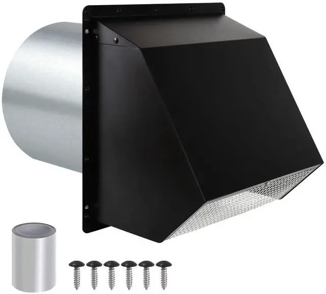 Main image of 8 Inch Wall Vent Hood Wall Exhaust Vent Cover Outdoor Hooded Wall Vent with Screen and Damper,Wall Vent Cover Cap Exterior Air Exhaust for Kitchen Range Hood HVAC Duct Dryer Vent,Galvanized Steel