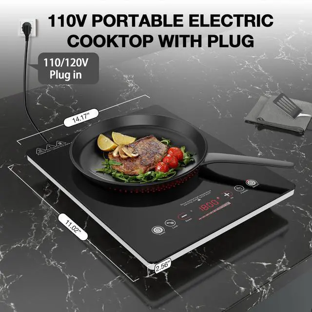 Alt view image 6 of 7 - Single Burner Electric Cooktop,110V 1800W Electric Stove Top with LED Touch Control,Single electric burner 9 Power Levels, 4 hTimer, Safety Lock,Overheat protection