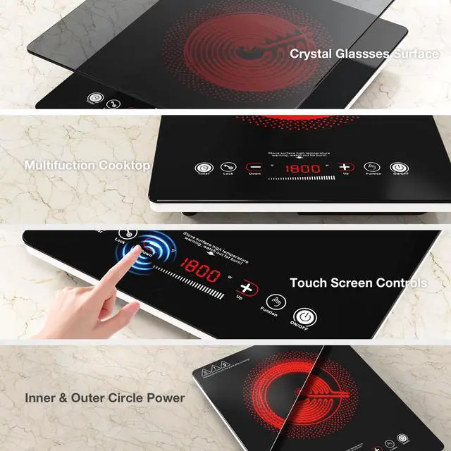 Alt view image 7 of 7 - Single Burner Electric Cooktop,110V 1800W Electric Stove Top with LED Touch Control,Single electric burner 9 Power Levels, 4 hTimer, Safety Lock,Overheat protection