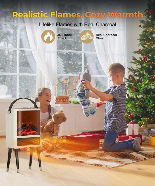 Alt view image 2 of 7 - Fireplace Heater, Fireplace Space Heater for Indoor Use, Space Heater with Realistic 3D LED Flame, 3 Modes, Overheating & Tip-Over Protection, 1500W Fireplace Electric Heater for Bedroom White