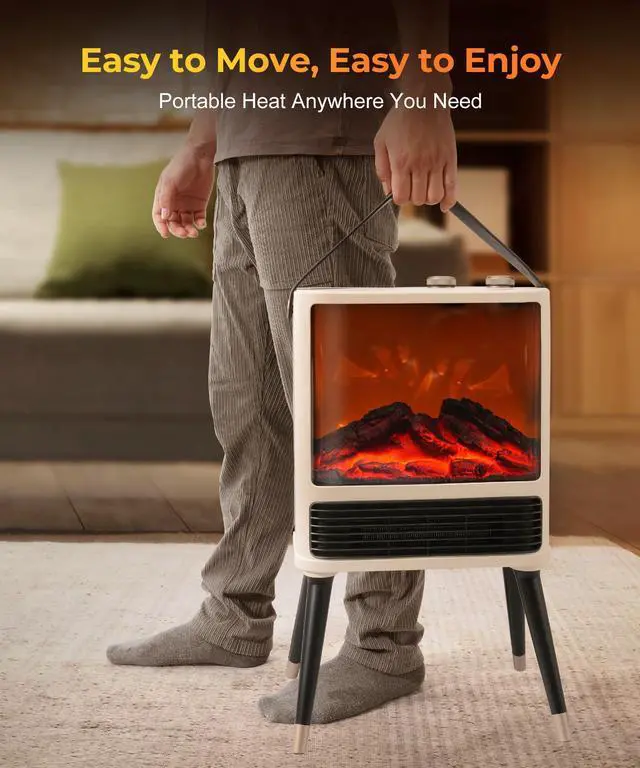 Alt view image 4 of 7 - Fireplace Heater, Fireplace Space Heater for Indoor Use, Space Heater with Realistic 3D LED Flame, 3 Modes, Overheating & Tip-Over Protection, 1500W Fireplace Electric Heater for Bedroom White