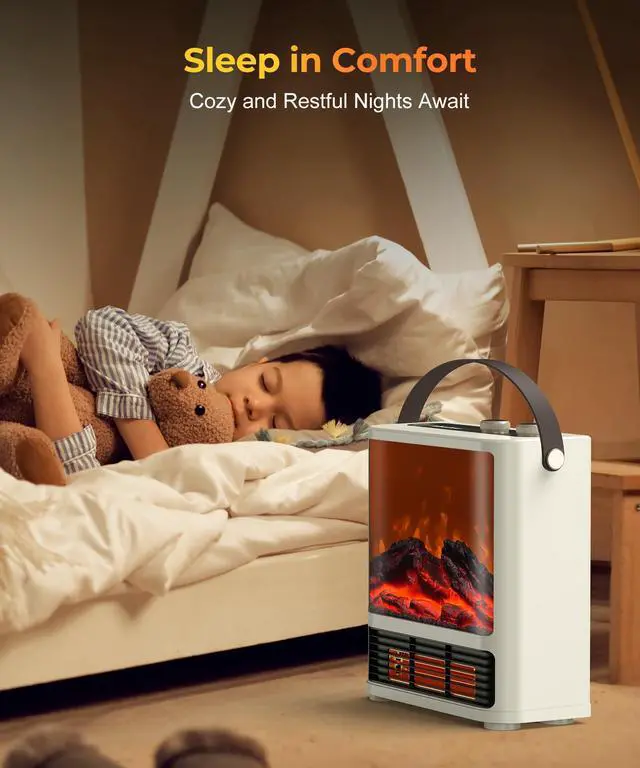 Alt view image 5 of 7 - Fireplace Heater, Fireplace Space Heater for Indoor Use, Space Heater with Realistic 3D LED Flame, 3 Modes, Overheating & Tip-Over Protection, 1500W Fireplace Electric Heater for Bedroom White