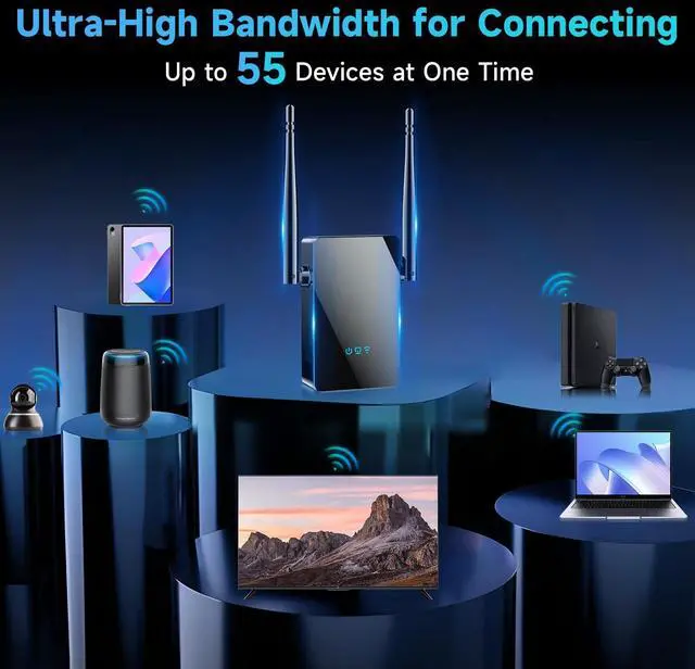 Alt view image 7 of 7 - 2026 WiFi Extender Signal Booster, New Gen Internet Booster for Home, 4X Faster, Covers up to 10,000 sq.ft, Wi-Fi Repeater with Ethernet Port, Wireless Long Range Amplifier, Easy Setup (Black)