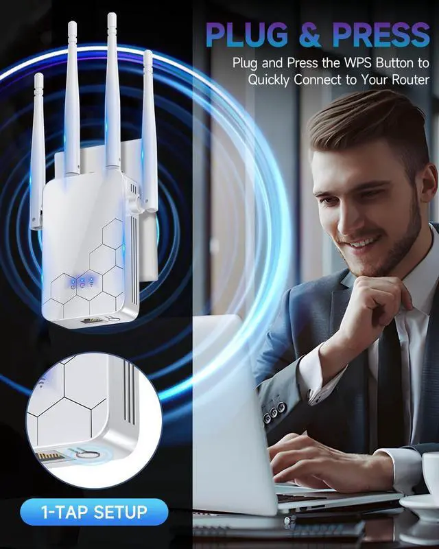 Alt view image 7 of 7 - 2025 WiFi Extender Internet Booster, 10000 Sq.ft Long Range Repeater Wireless Routers Amplifier, Mesh Wi-Fi 80% Faster | Broader Than Ever, Support More Network Devices at Home, 1-Tap Setup