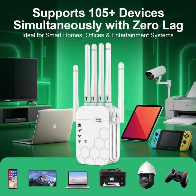 Alt view image 6 of 7 - WiFi Extender Signal Booster for Home, New 6X Faster Wireless WiFi Repeater with Ethernet Port, AC1900Mbps Dual Band, Covers up to 12880 sq.ft & 105 Devices, WiFi Booster Compatible with All Routers