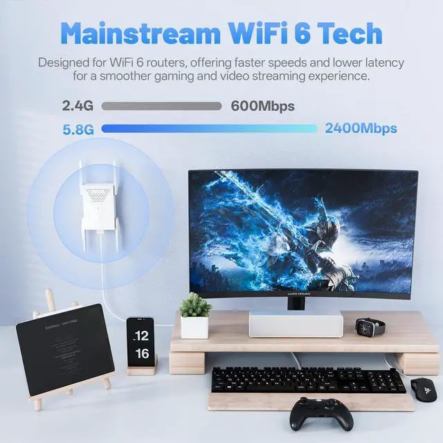 Alt view image 2 of 6 - 2025 AX3000 WiFi 6 Extender-Dual Band (2.4G/5.8G), WiFi Extender Signal Booster with Gigabit Ethernet Port, Access Point, No Required App, Long Range WiFi Booster, Faster Speed and Easy Setup