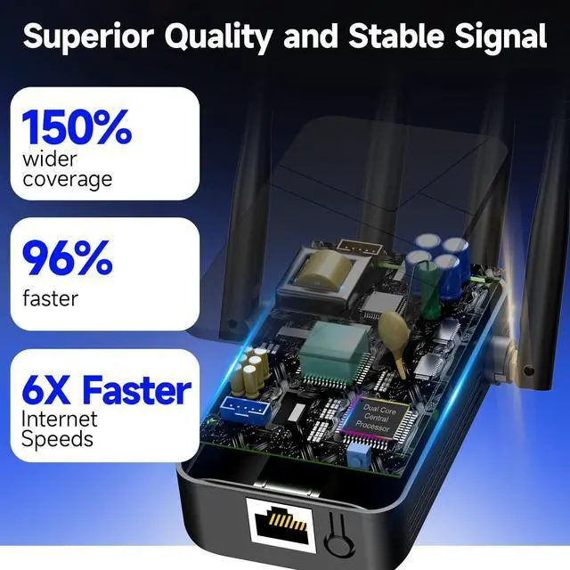 Alt view image 3 of 7 - 2026 WiFi Extender Signal Booster for Home, 15000sq.ft Wireless Internet Repeater, Long Range WiFi Booster and Signal Amplifier w/Ethernet Port, WiFi Router Extender Support 99% Devices, 1-Tap Setup