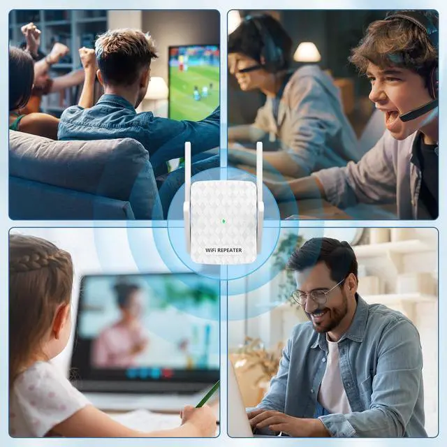 Alt view image 6 of 7 - WiFi Extender Signal Booster, Internet Wireless Repeater for Home Coverage up to 10000sq.ft and 35 Devices, 1200Mbps WiFi Booster with Ethernet Port, Dual Band 2.4G/5G, 4 Antennas