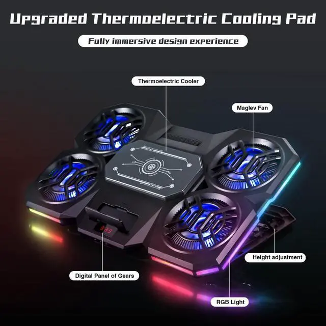 Alt view image 5 of 7 - Upgraded Laptop Cooling Pad with Thermoelectric Cooler and 4 Fans, Powerful Laptop Cooler, Independent Control, Multi-Gear Adjustment, RGB, 14-21 Inch Laptop Stand (Laptop Cooling Pad)