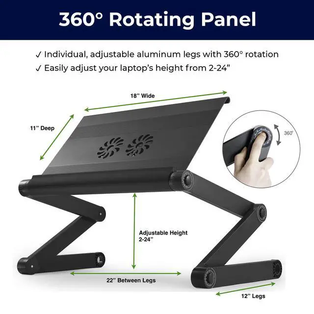Alt view image 6 of 7 - WorkEZ Executive Laptop Cooling Stand, Adjustable Desk for Bed, Foldable with 2 Fans & 3 USB Ports, Computer Lap Desk, PC Holder for Bed, Ergonomic Table Stand, Home Office Supplies, Black