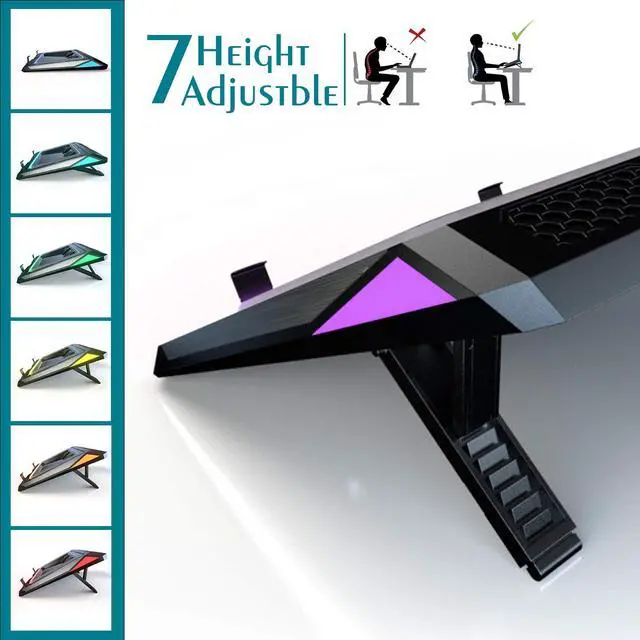 Alt view image 5 of 7 - GT300 Double Blower Laptop Cooling Pad for 14-17 Inch Gaming Laptop, Cooler Pad with Dust Filter, Flexible Rubber Ring, Colorful Lights,Adjustable Mount Stand,Third Gear Speed