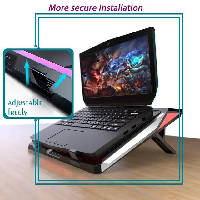 Alt view image 6 of 7 - GT300 Double Blower Laptop Cooling Pad for 14-17 Inch Gaming Laptop, Cooler Pad with Dust Filter, Flexible Rubber Ring, Colorful Lights,Adjustable Mount Stand,Third Gear Speed