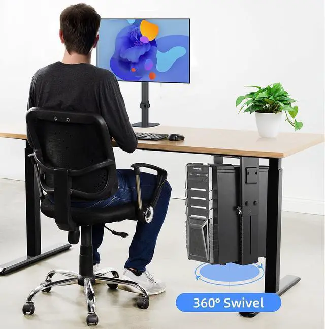 Alt view image 6 of 7 - Under Desk CPU Mount,Universal PC Wall Mount,3.94 to 11.61 inch Wide Computer Case CPU Hanger Holder,Adjustable 360° Swivel, Secure Lock, Max Load 22Lbs