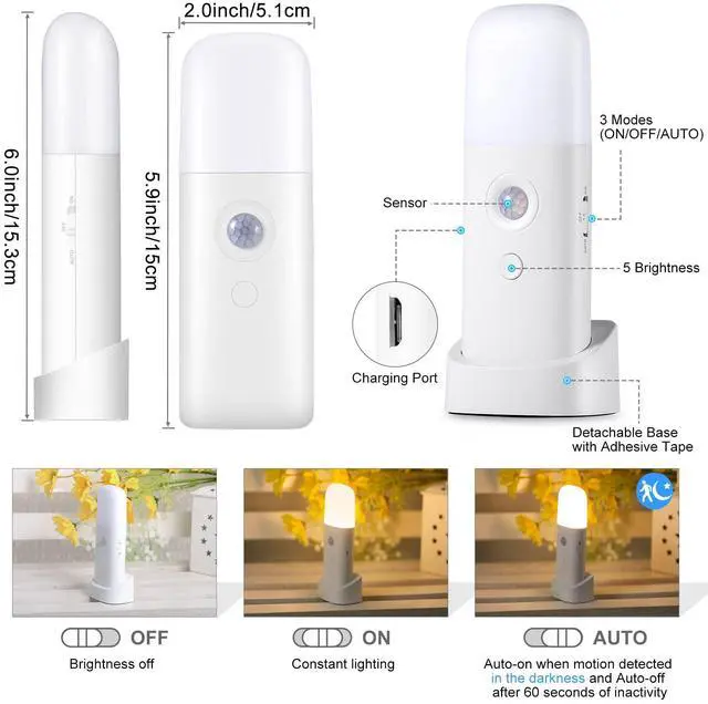 Alt view image 7 of 7 - Rechargeable Motion Sensor Night Light, Battery Operated nightlights, Dimmable Motion Sensor Light Indoor, Cordless Motion Activated Night Lights for Adults, Hallway (Cool White 4Pack)