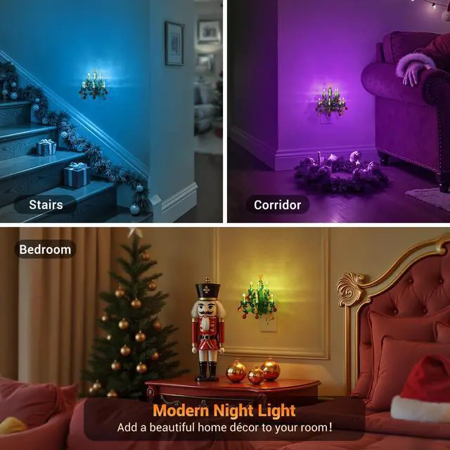 Alt view image 6 of 7 - Night Lights Plug into Wall, 2 Pack Christmas RGB Pendant Night Light with Flame Effect,10 Color Changing Nightlight with180° Rotatable,Dimmable Plug in Night Light for Home Holiday Decor