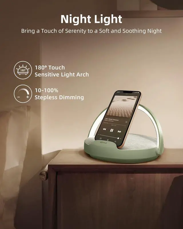 Alt view image 6 of 7 - Gifts for Her, Bedside Lamp with Wireless Charger, 4 in 1 Dimmable LED Night Light, Nightstand Touch Lamp, Portable Bluetooth Speaker, Birthday Gifts for Women, Men, Mom
