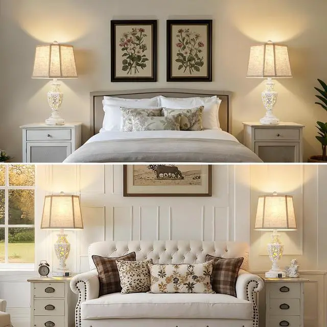 Alt view image 2 of 7 - Lamps for Night Stands Set of 2-23.5" Boho Bedside Lamp with USB A+C and Nightlight - Cream Rustic Carved Resin Farmhouse Table Lamp for Bedrooms, End Tables, Living Room, Bulbs Included
