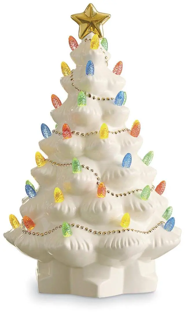 Alt view image 2 of 6 - Figurine, Treasured Traditions Ivory Light-Up Ceramic Christmas Tree Figurine, Christmas Decorations, Holiday Winter Decor Indoor (Ivory, 1 Piece, 8.82-Inch Height) 3 AAA Batteries Not Included