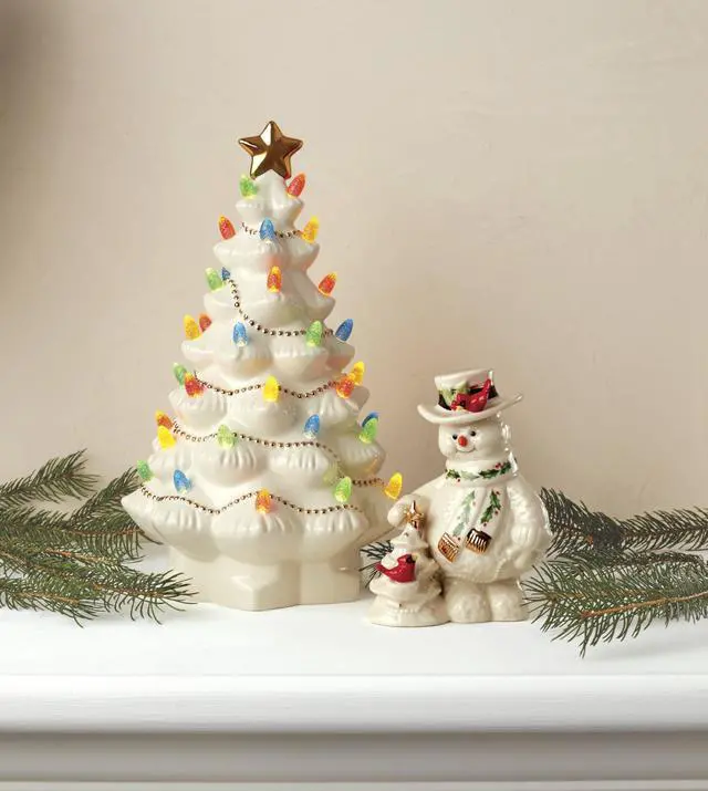 Alt view image 6 of 6 - Figurine, Treasured Traditions Ivory Light-Up Ceramic Christmas Tree Figurine, Christmas Decorations, Holiday Winter Decor Indoor (Ivory, 1 Piece, 8.82-Inch Height) 3 AAA Batteries Not Included
