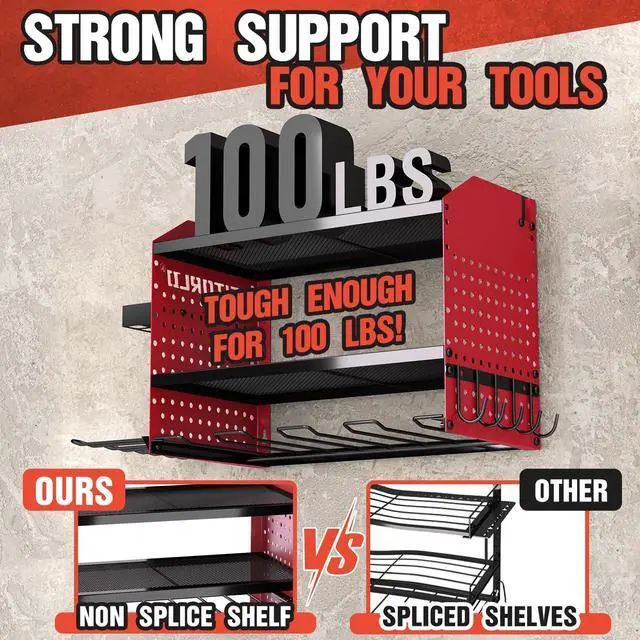 Alt view image 3 of 4 - Power Tool Organizer with Charging Station - 4 Drill Holders - Heavy Duty Modular Wall Mount Rack for Garage, Tool Storage Organizer - Christmas Birthday Gifts for Men Dad Him Husband