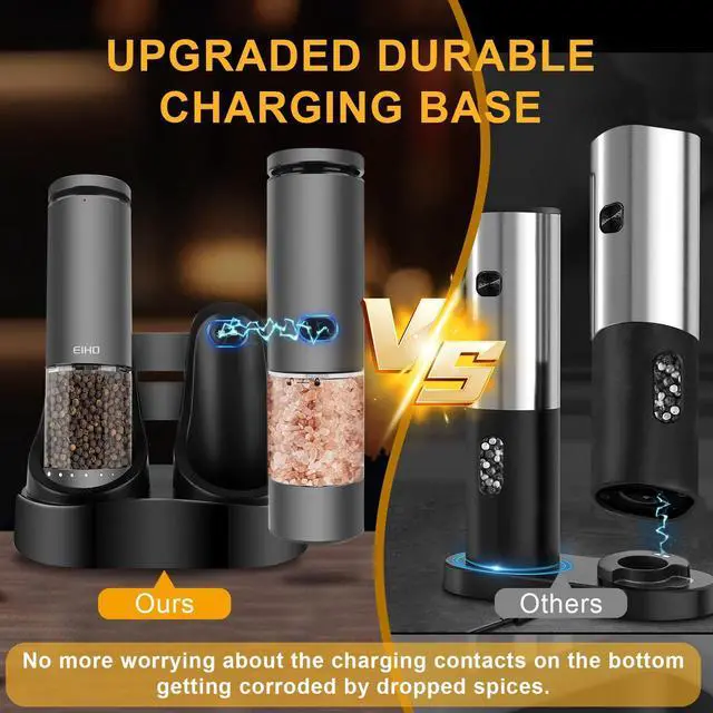 Alt view image 4 of 7 - Electric Salt and Pepper Grinder Set Rechargeable, External Adjustable Coarseness, Automatic Salt & Pepper Shakers Mills, Kitchen Gadgets,Stocking Stuffers Christmas Cooking Gifts for Adults Men Women
