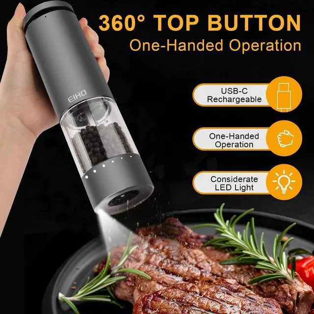 Alt view image 3 of 7 - Electric Salt and Pepper Grinder Set Rechargeable, External Adjustable Coarseness, Automatic Salt & Pepper Shakers Mills, Kitchen Gadgets,Stocking Stuffers Christmas Cooking Gifts for Adults Men Women