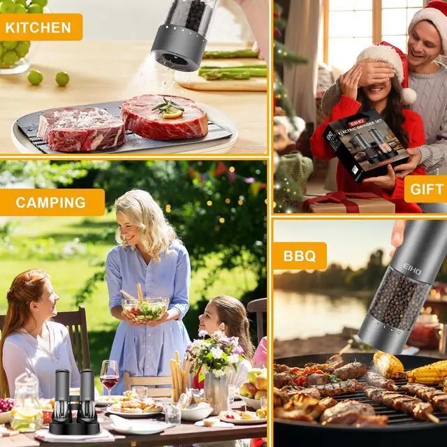 Alt view image 7 of 7 - Electric Salt and Pepper Grinder Set Rechargeable, External Adjustable Coarseness, Automatic Salt & Pepper Shakers Mills, Kitchen Gadgets,Stocking Stuffers Christmas Cooking Gifts for Adults Men Women