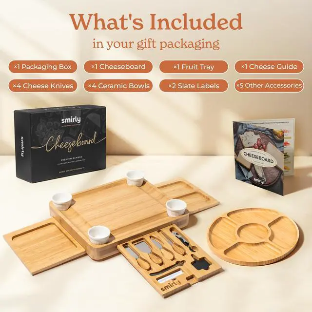 Alt view image 2 of 7 - Charcuterie Boards Set - Large Bamboo Cheese Board Set - House Warming Gifts New Home, Wedding Gift for Couple, Bridal Shower Gift, Birthday Gifts for Women