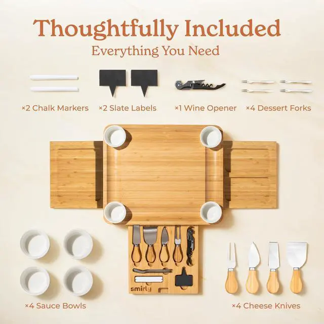 Alt view image 3 of 7 - Charcuterie Boards Set - Large Bamboo Cheese Board Set - House Warming Gifts New Home, Wedding Gift for Couple, Bridal Shower Gift, Birthday Gifts for Women