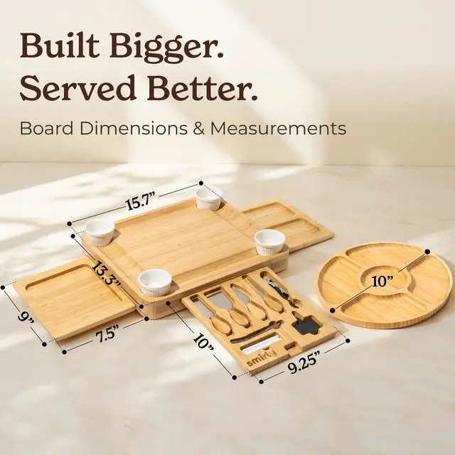 Alt view image 6 of 7 - Charcuterie Boards Set - Large Bamboo Cheese Board Set - House Warming Gifts New Home, Wedding Gift for Couple, Bridal Shower Gift, Birthday Gifts for Women