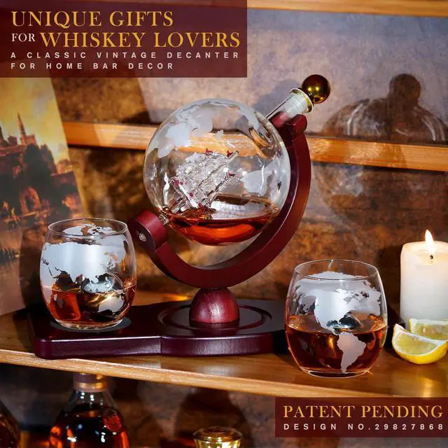 Alt view image 2 of 7 - Gifts for Men Dad Christmas, Whiskey Decanter Globe Set with 2 Ball Stones & 2 Glasses, Anniversary Birthday Gifts for Him Husband Boyfriend Brother, Cool Stuff Gift for Bourbon Scotch