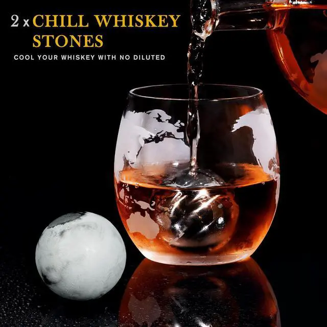 Alt view image 4 of 7 - Gifts for Men Dad Christmas, Whiskey Decanter Globe Set with 2 Ball Stones & 2 Glasses, Anniversary Birthday Gifts for Him Husband Boyfriend Brother, Cool Stuff Gift for Bourbon Scotch